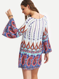 Multicolor vintage print sleeve shift hippie african design dress