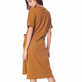 Simple Solid Casual Loose Pocket T Shirt Loose Dress With Belt