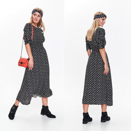 Women Elegant Short Sleeve  Polka Dot Casual Maxi Dresses With 100% Viscose