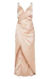 2019 New Arrivals Women Casual Petite Champagne Satin Maxi Dress And Sexy