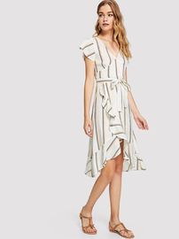 lady fashion and casual striped dress