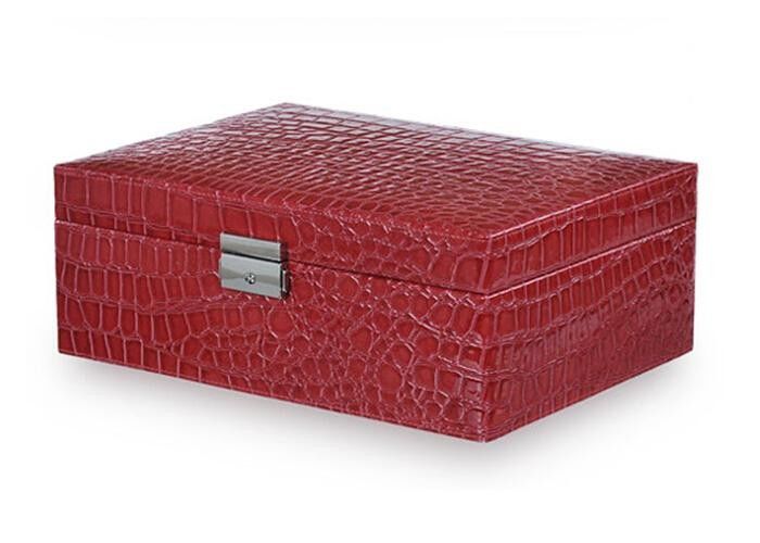 Ladies Lycra leather rectangle jewelry box with lock for necklace , earring